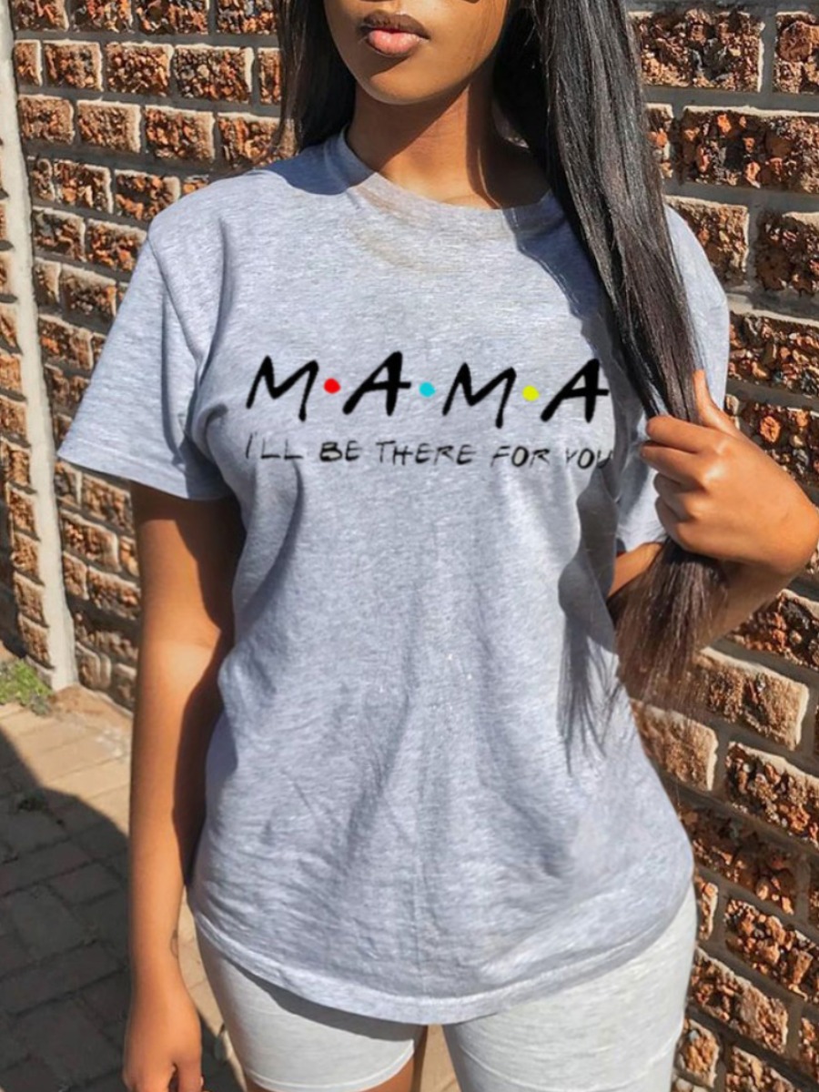 

Lovely Casual O Neck Letter Print Grey Plus Size T-shirt