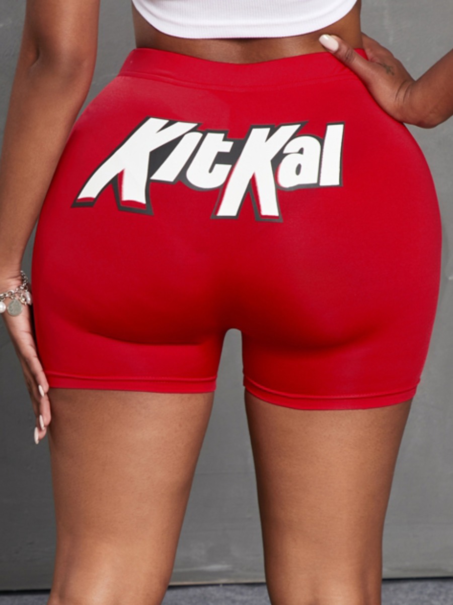 

Lovely Sporty Mid Waist Letter Print Red Shorts