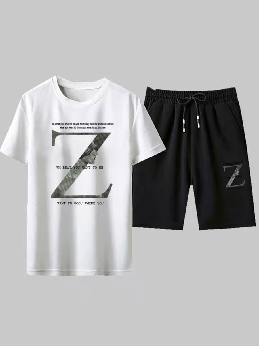 

Lovely Men Casual Letter Print Drawstring White Two Piece Shorts Set