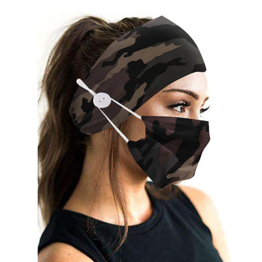 

Lovely Casual Camo Print Face Mask And Headband Set, Army green camouflag