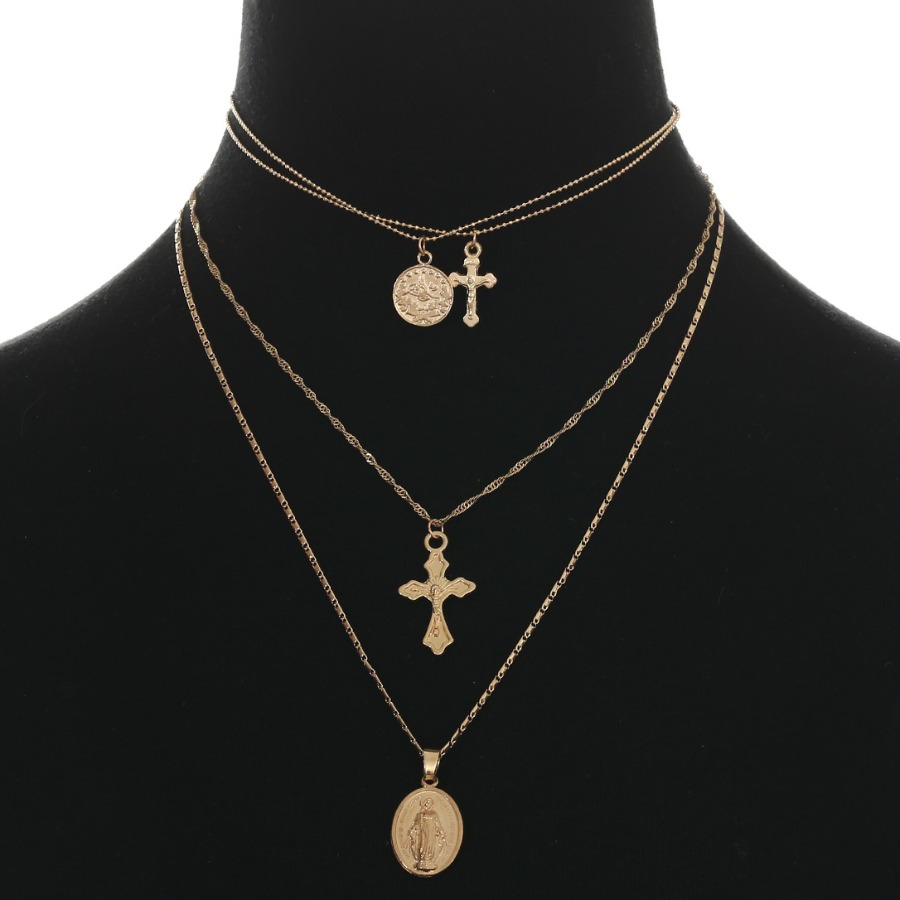 

Lovely Casual Cross Coin Gold Multilayer Necklace