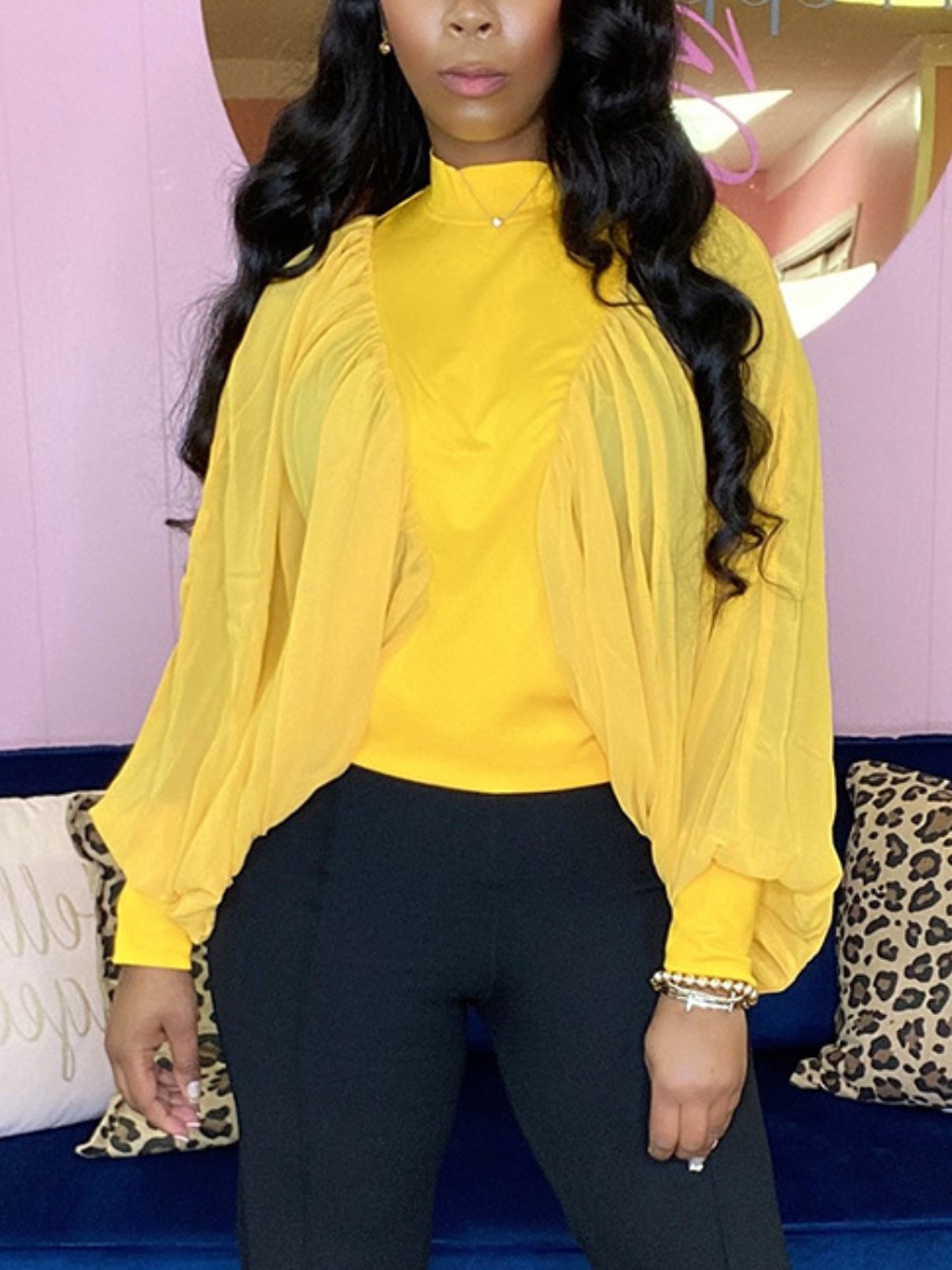 

Lovely Street Batwing Sleeve Mesh Patchwork Yellow Blouse