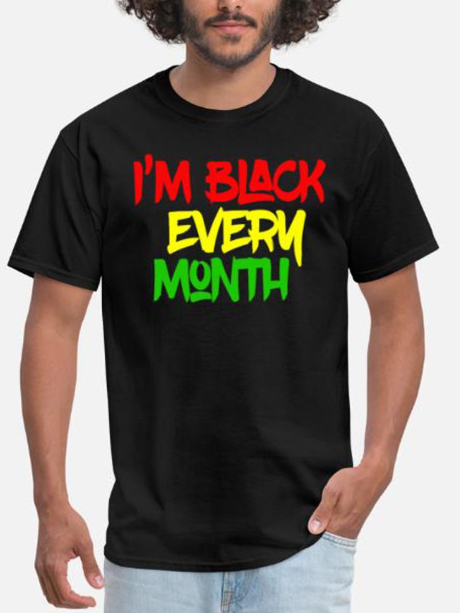 

Lovely Men Casual O Neck Letter Print Black T-shirt