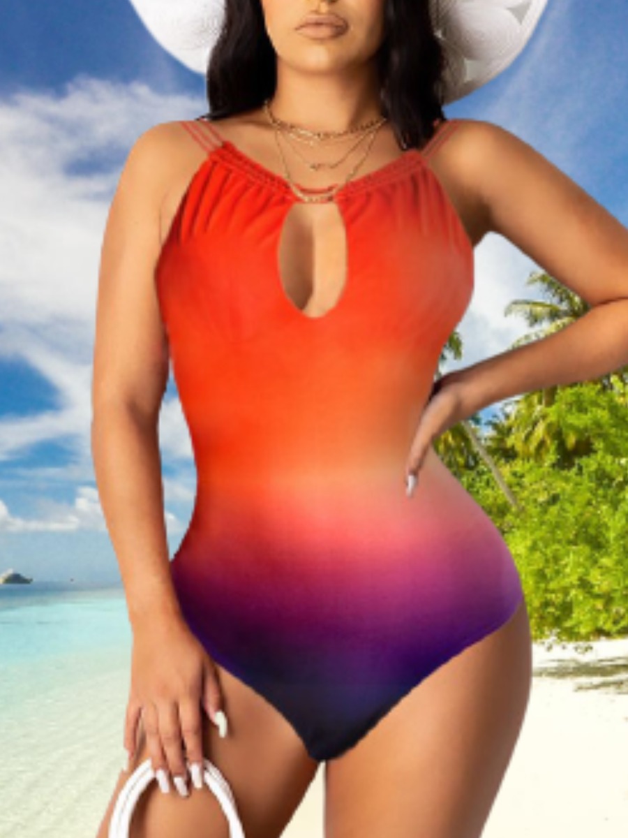 

Lovely Boho Gradient Hollow-out Multicolor One-piece Swimsuit, Multi