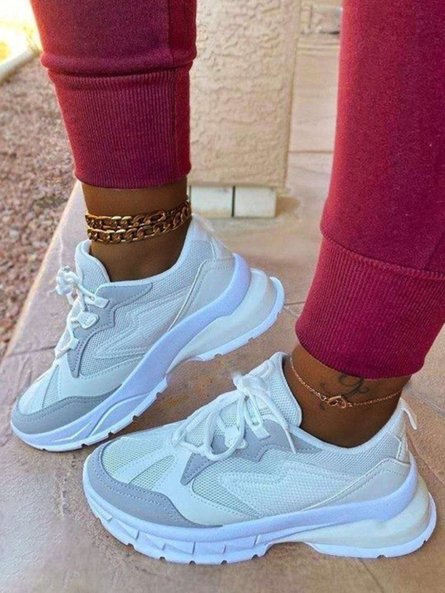 

Lovely Sporty Color-lump White Sneakers