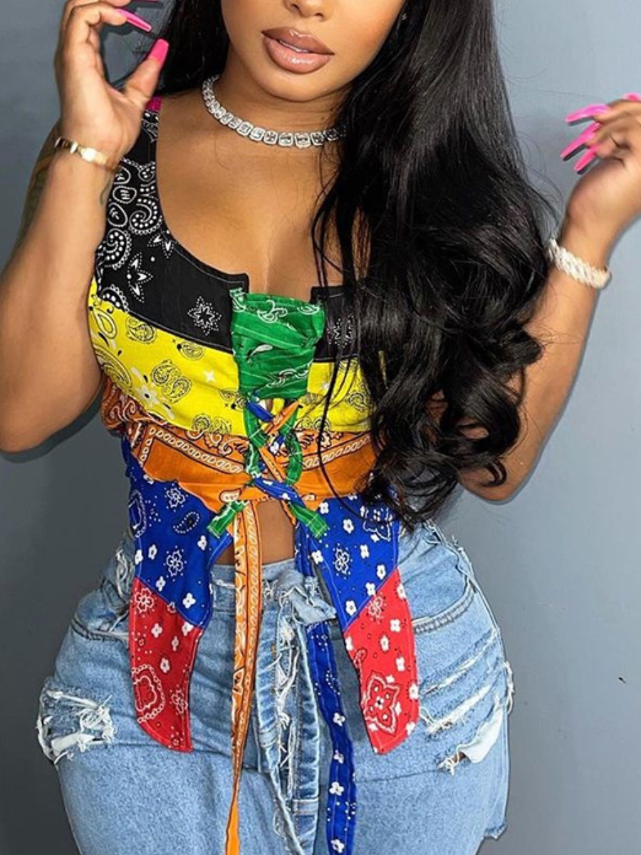 

Lovely Street Bandage Design Asymmetrical Multicolor Camisole, Multi