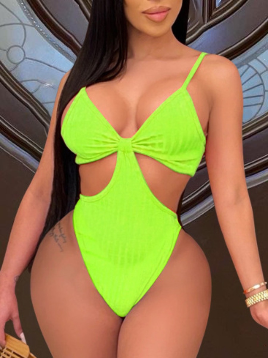 

Lovely Boho High-waisted Hollow-out Green One-piece Swimsuit