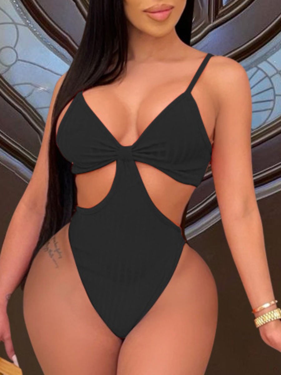 

Lovely Boho High-waisted Hollow-out Black One-piece Swimsuit