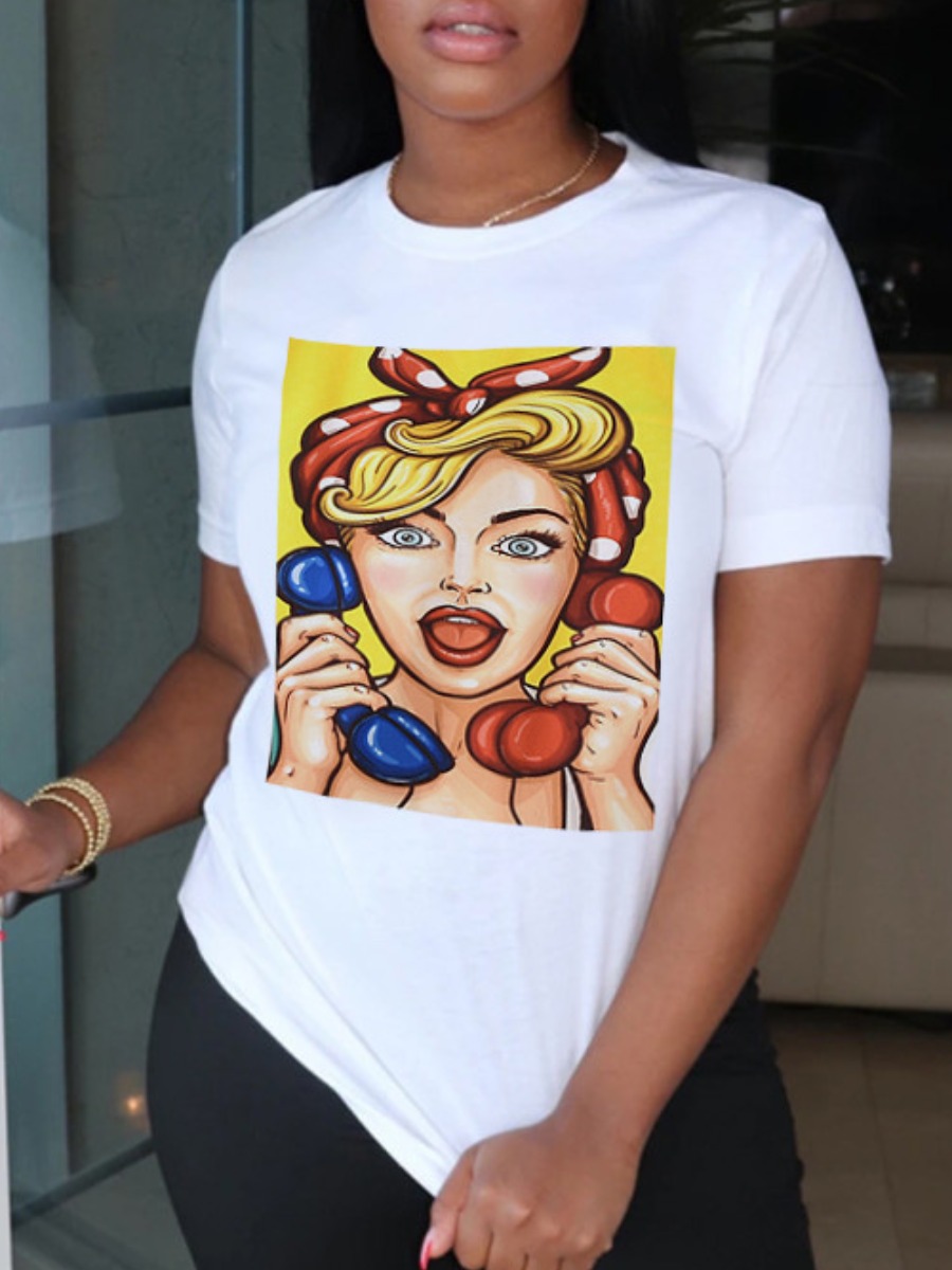 

Lovely Casual Graffiti Print Patchwork White T-shirt