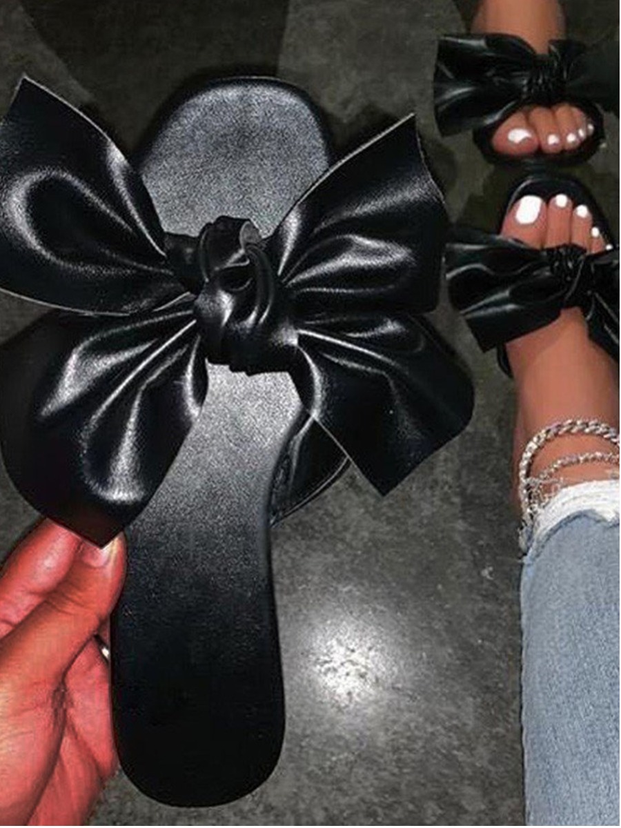 LW Casual Bow-tie Decoration Black Slippers