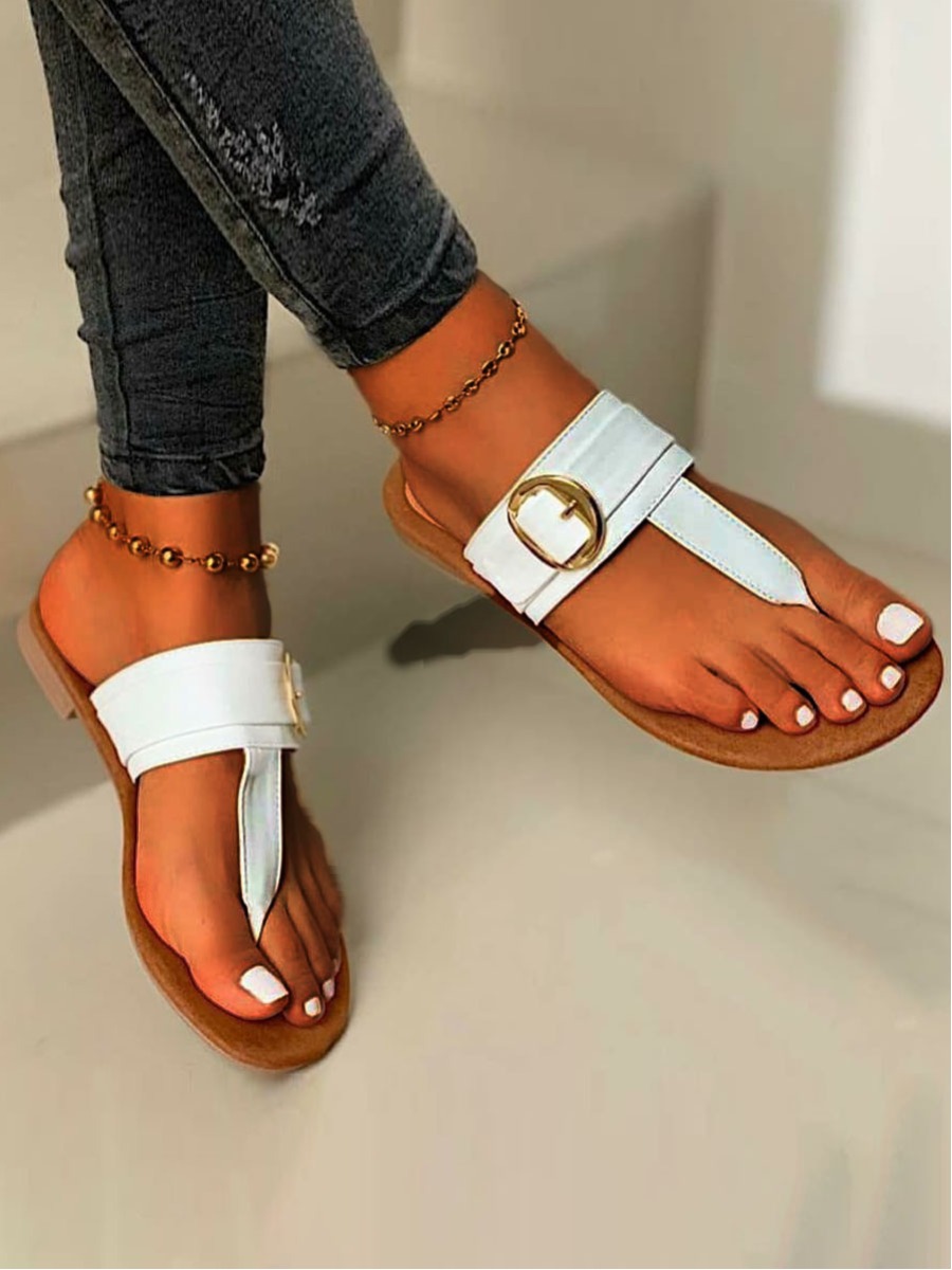 LW Casual Buckle Design White Slides