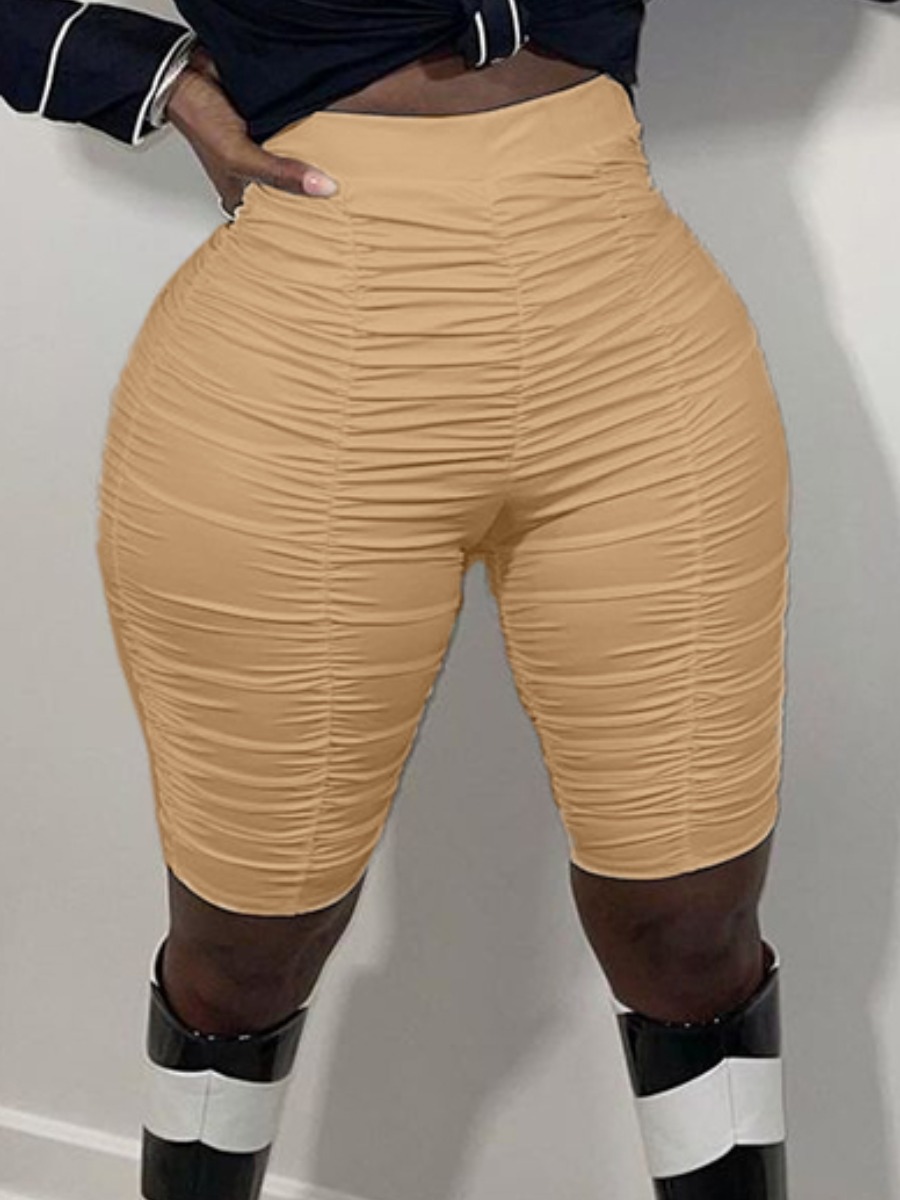 

Lovely Street High-waisted Ruched Khaki Shorts