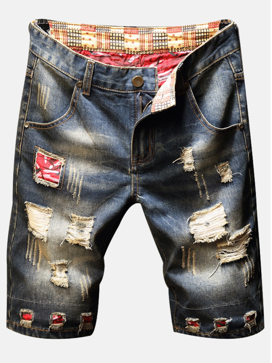 

LW Men Street Mid Waist Ripped Blue Denim Shorts