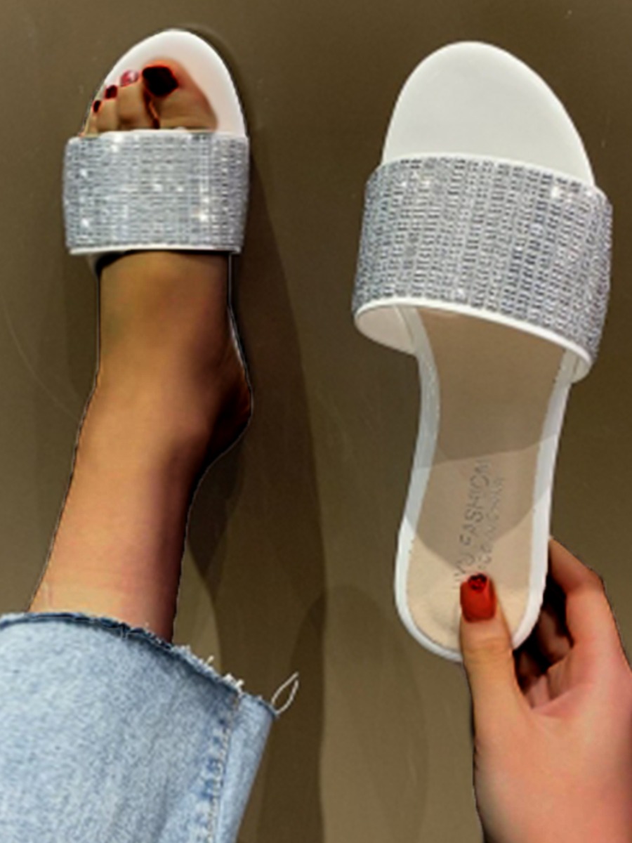 

Lovely Casual Sequined Round-toe White Slippers