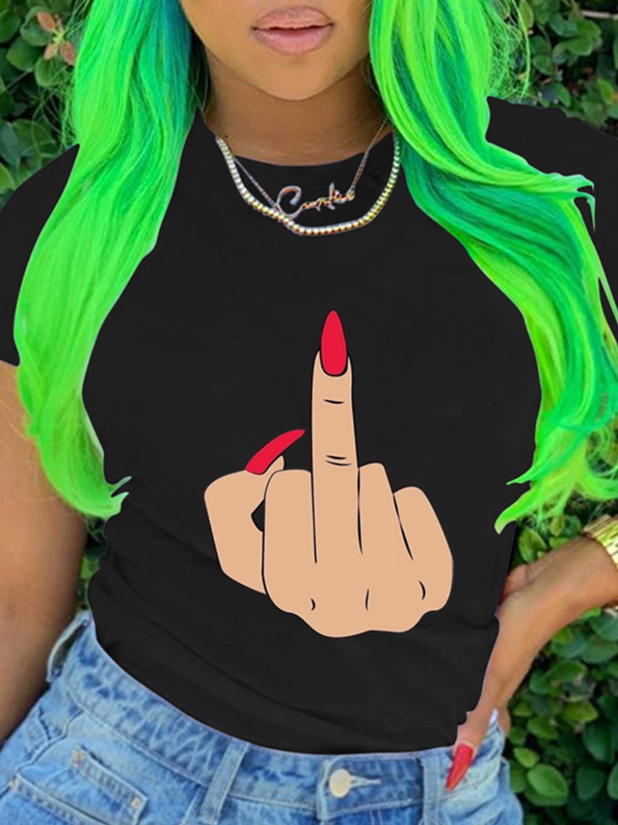 

Lovely Street O Neck Graffiti Print Black T-shirt