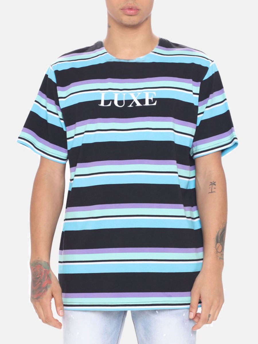 

Lovely Men Casual Letter Print Striped Multicolor T-shirt(No-positioning Printing), Multi