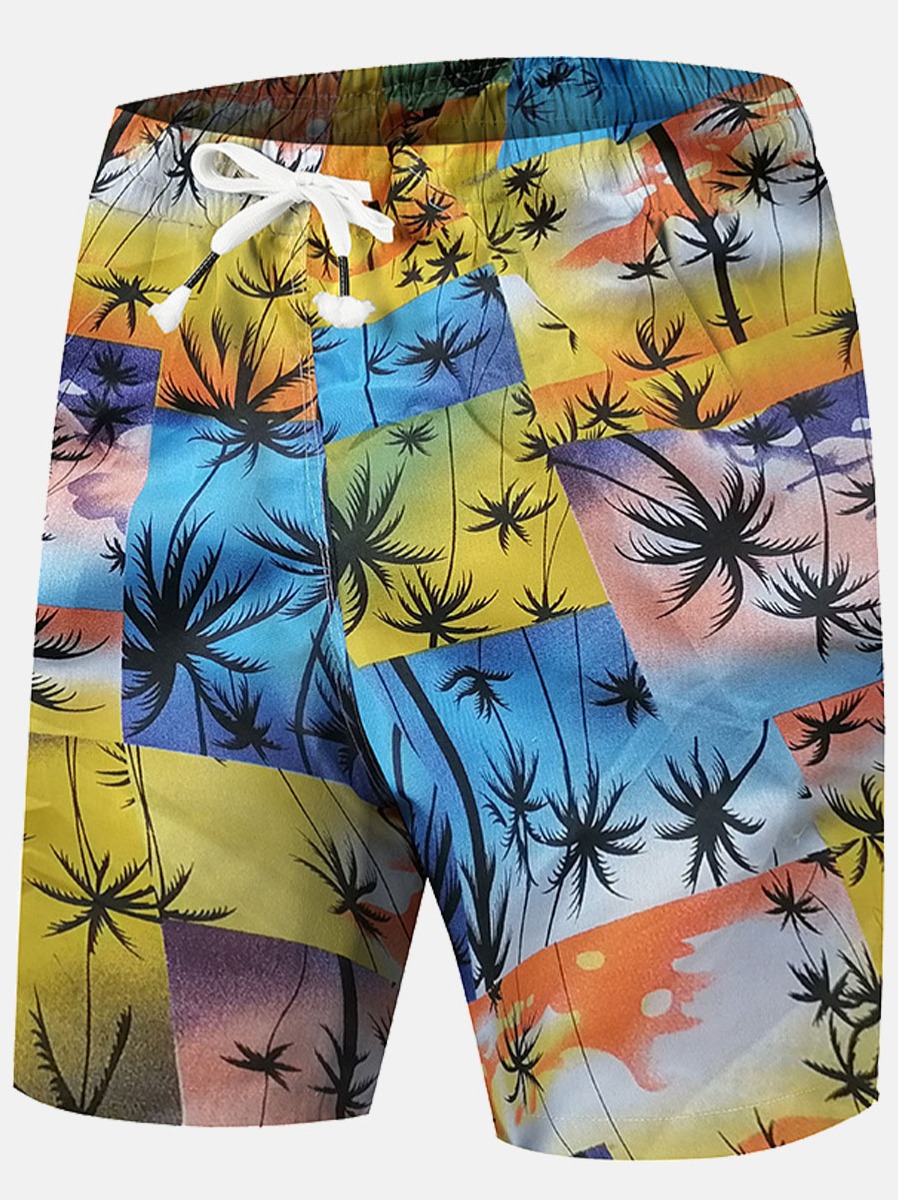 

Lovely Men Boho Floral Print Drawstring Multicolor Shorts, Multi