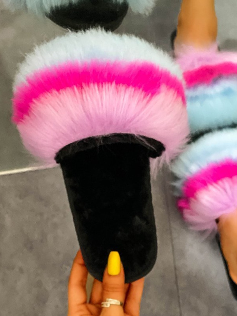 

LW Casual Plush Round-toe Rose Red Slippers