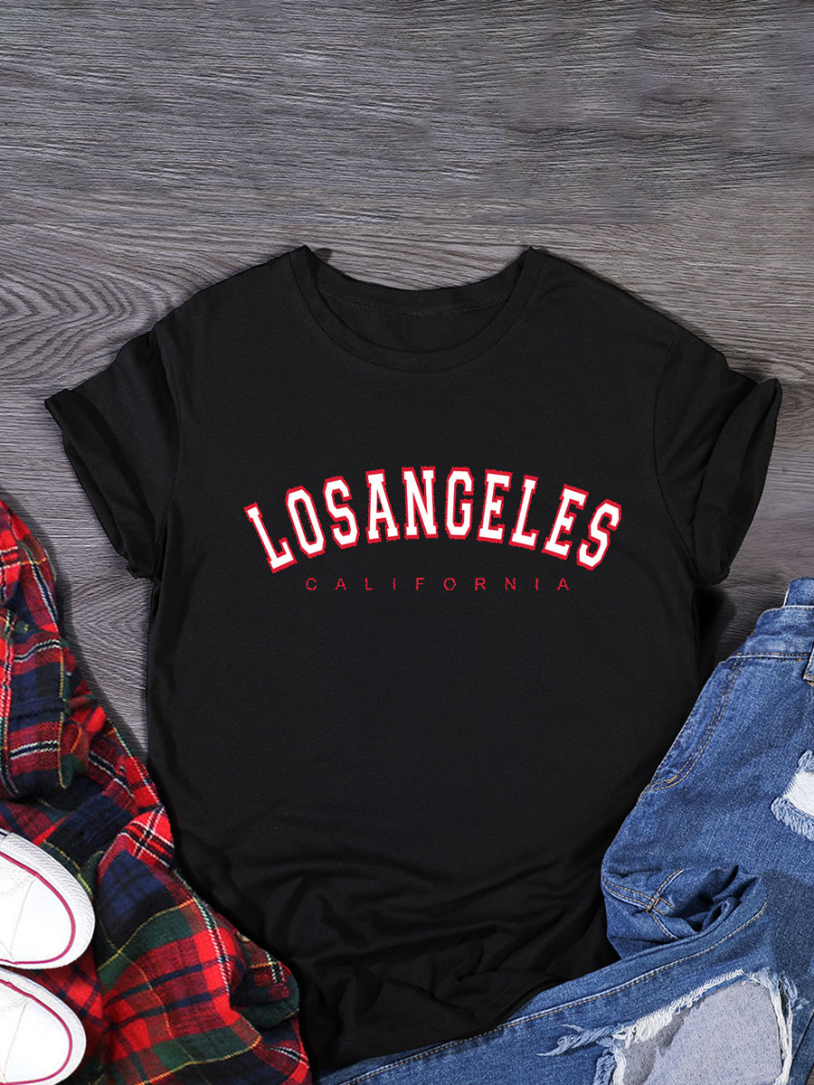 

Lovely Casual O Neck Letter Print Black T-shirt