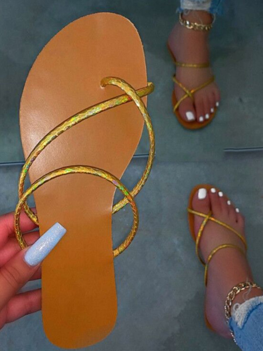 

Lovely Casual Bandage Design Gold Slippers