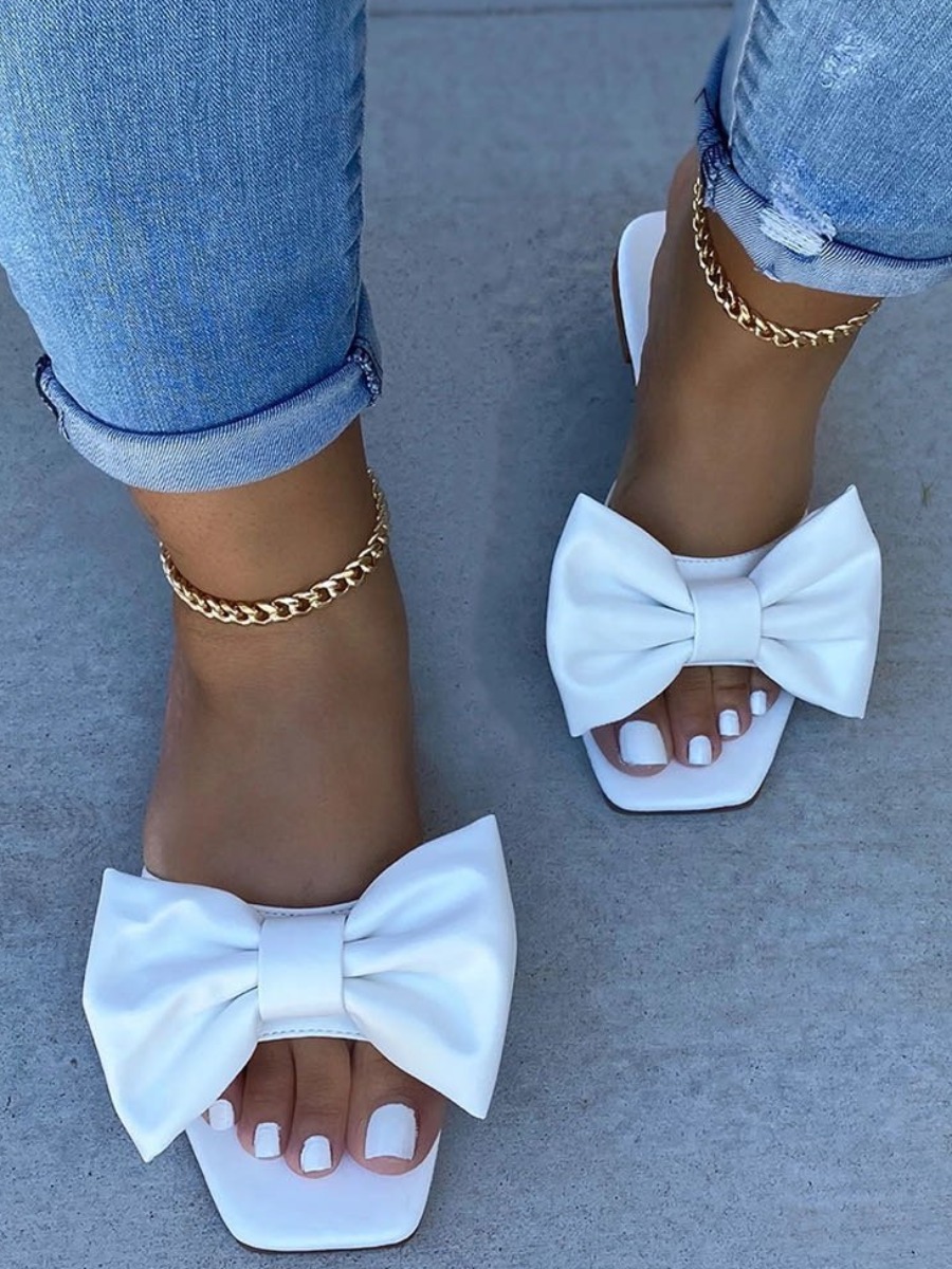 

LW Street Bow-tie Decoration White Slides