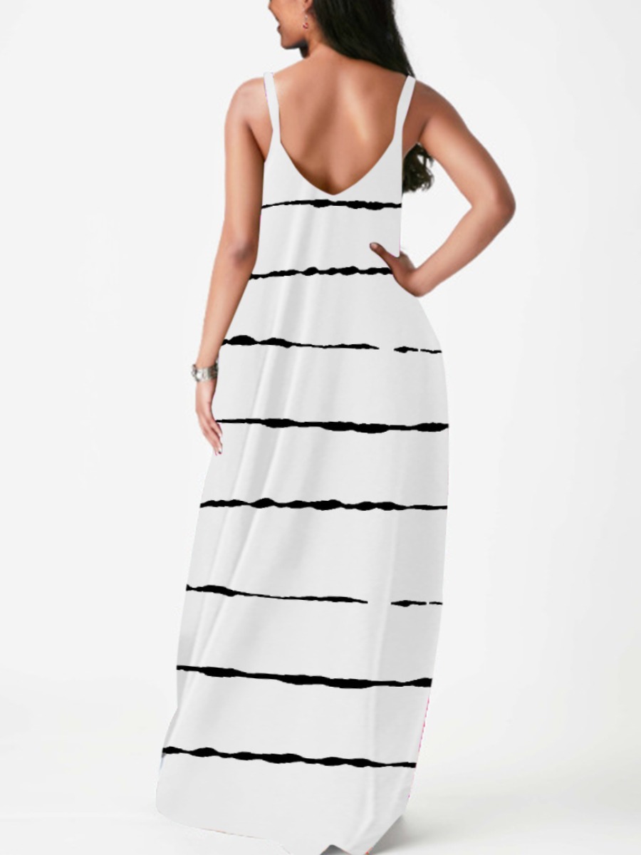 LW Plus Size Casual V Neck Print White Floor Length A Line Dress