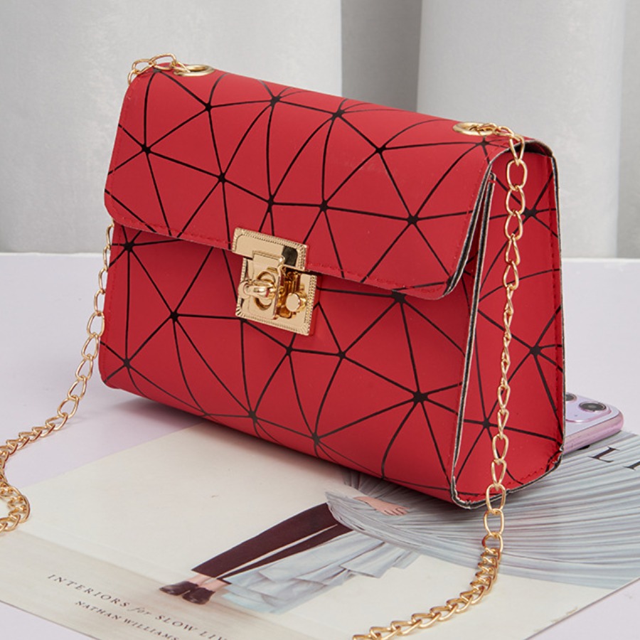 

LW Geometric Print Metallic Lock Crossbody Bag, Red
