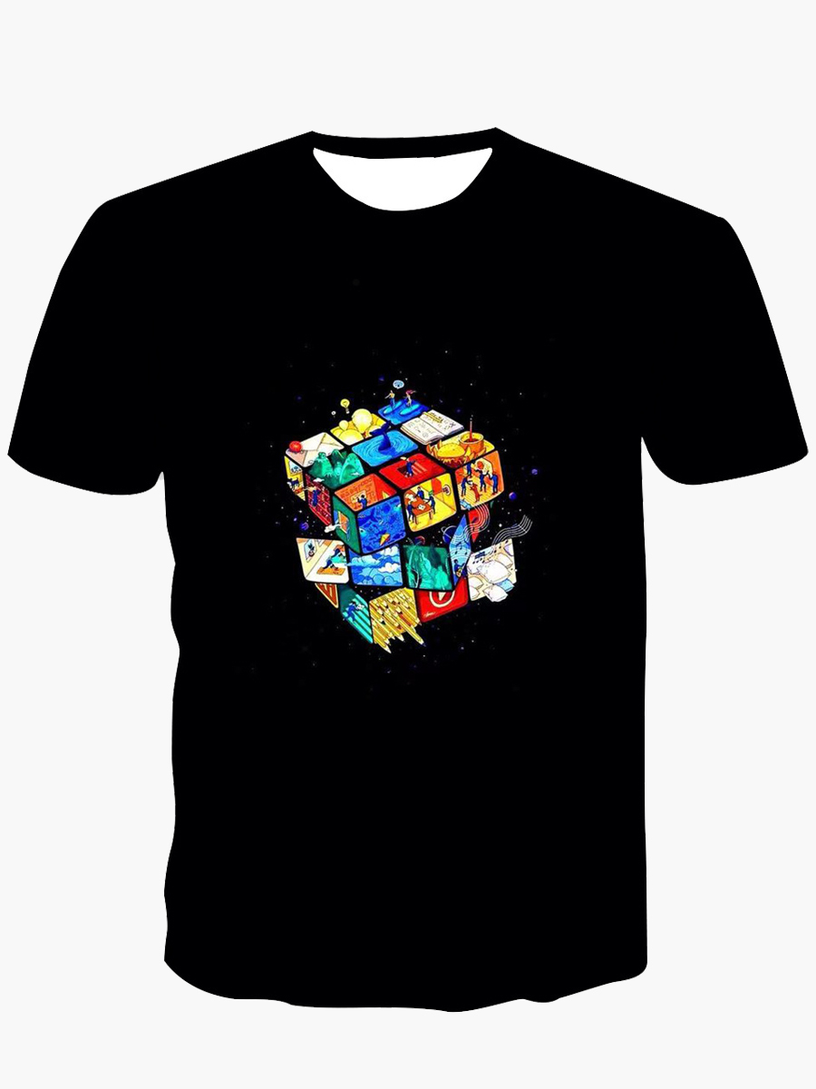 

Lovely Men Casual O Neck Geometric Print Black T-shirt