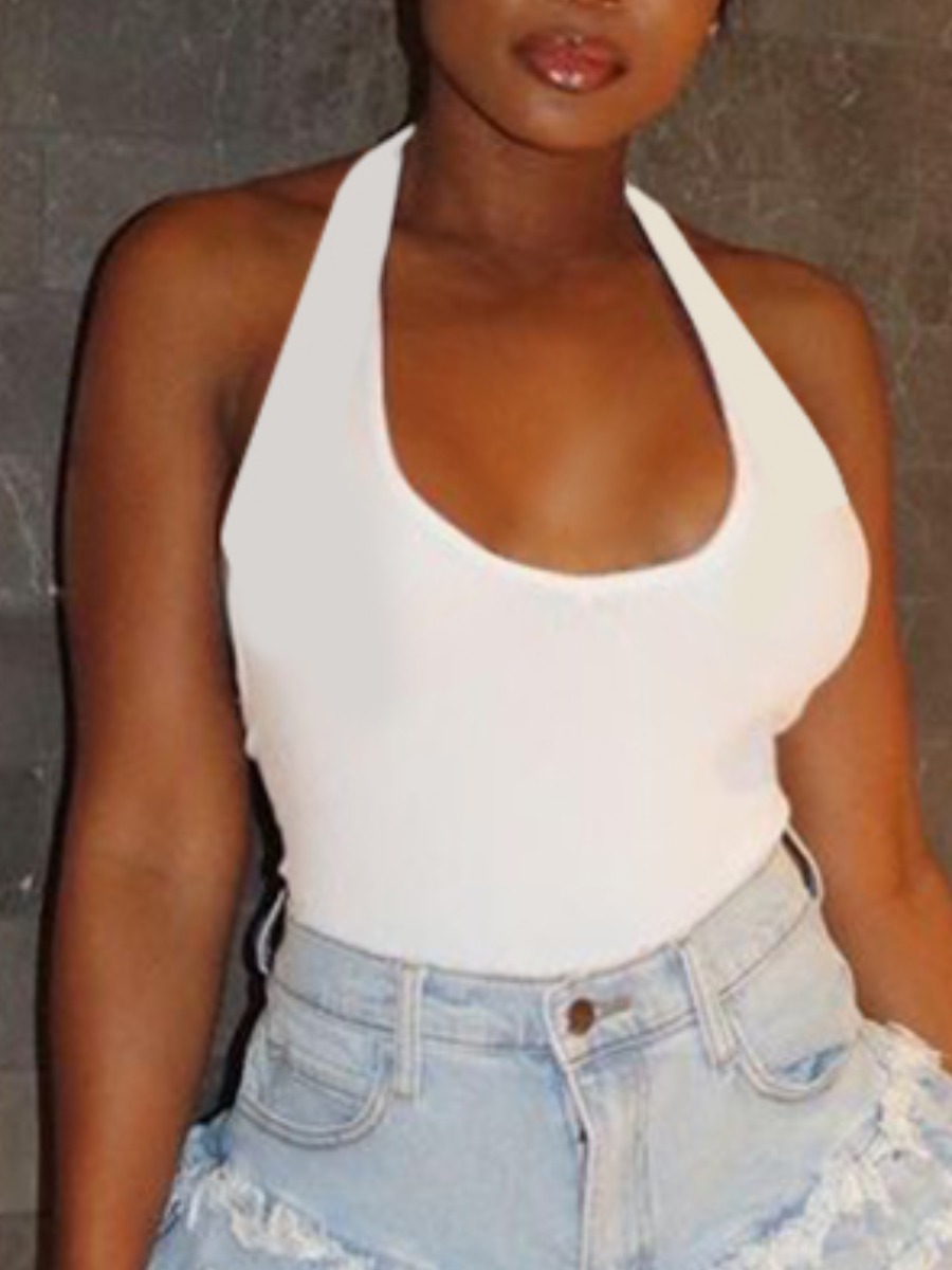

Lovely Sexy U Neck Backless White Camisole