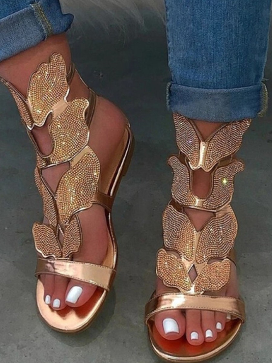 

LW Rhinestone Butterfly Sandals, Gold