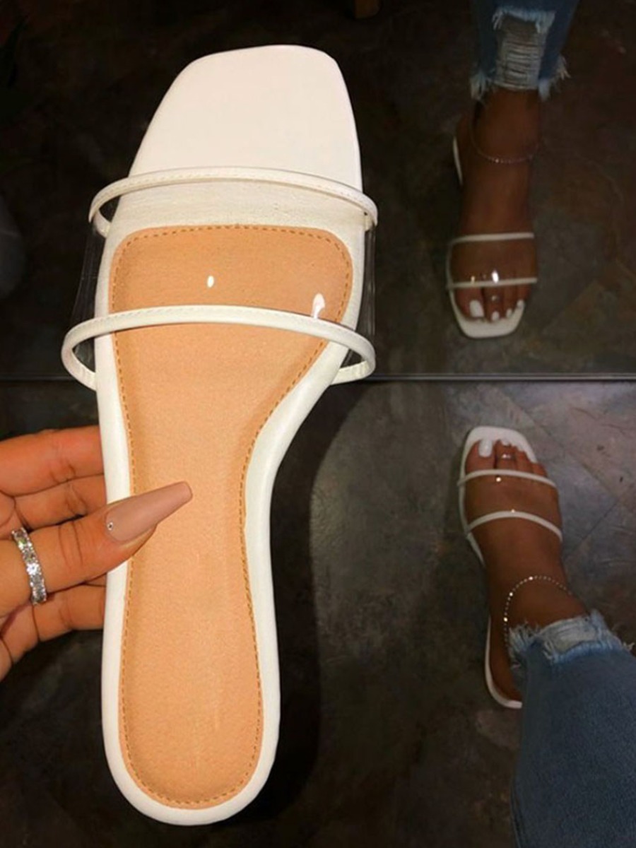 

Lovely Casual Square-toe White Slippers