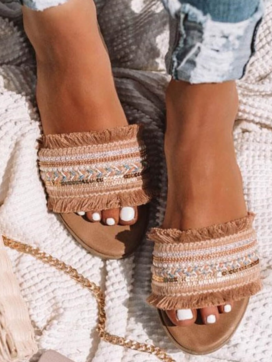 

LW Casual Tassel Design Apricot Slippers