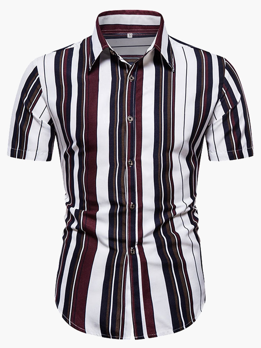 

Lovely Men Casual Turndown Collar Striped White Shirt