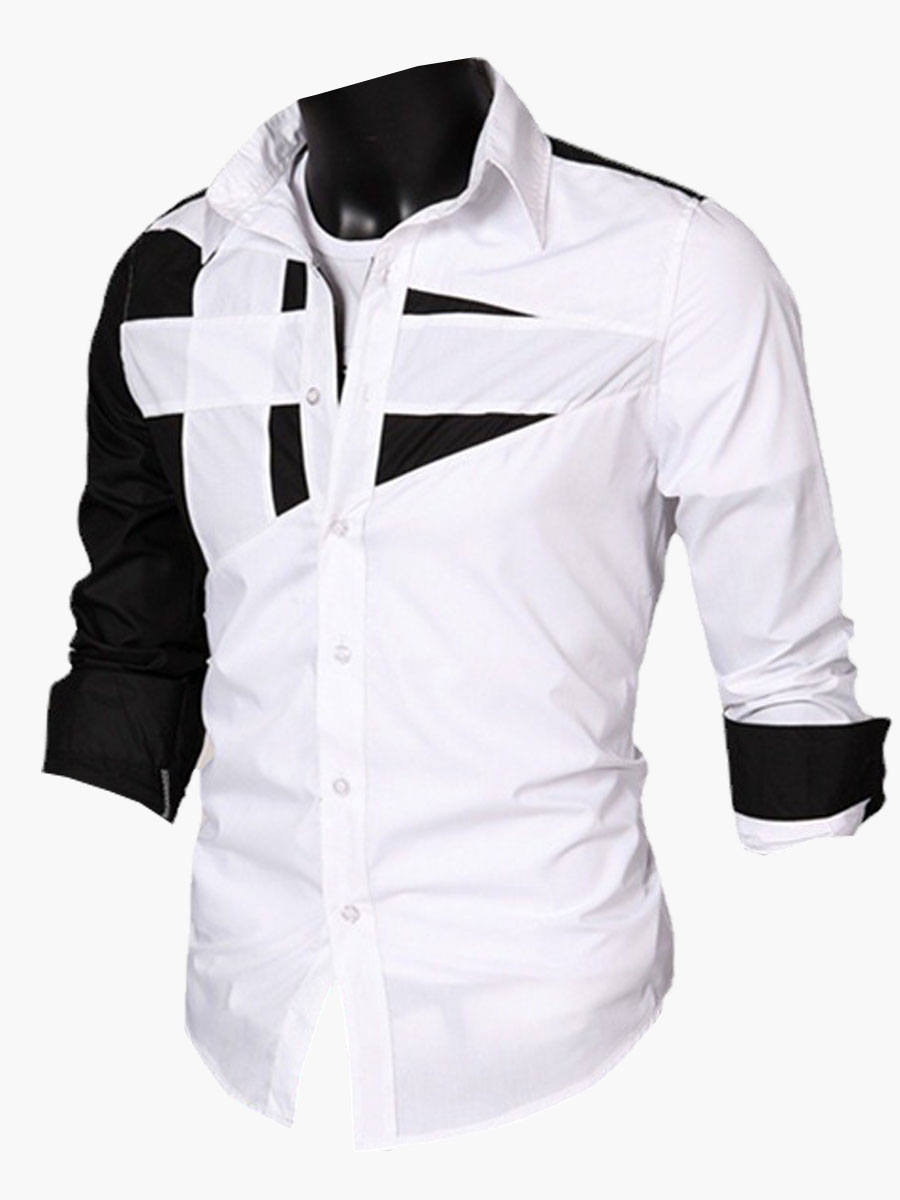 

LW Men Color-lump Patchwork White Shirt