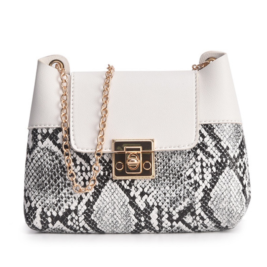 

Lovely Street Cobra Print Chain Strap White Crossbody Bag