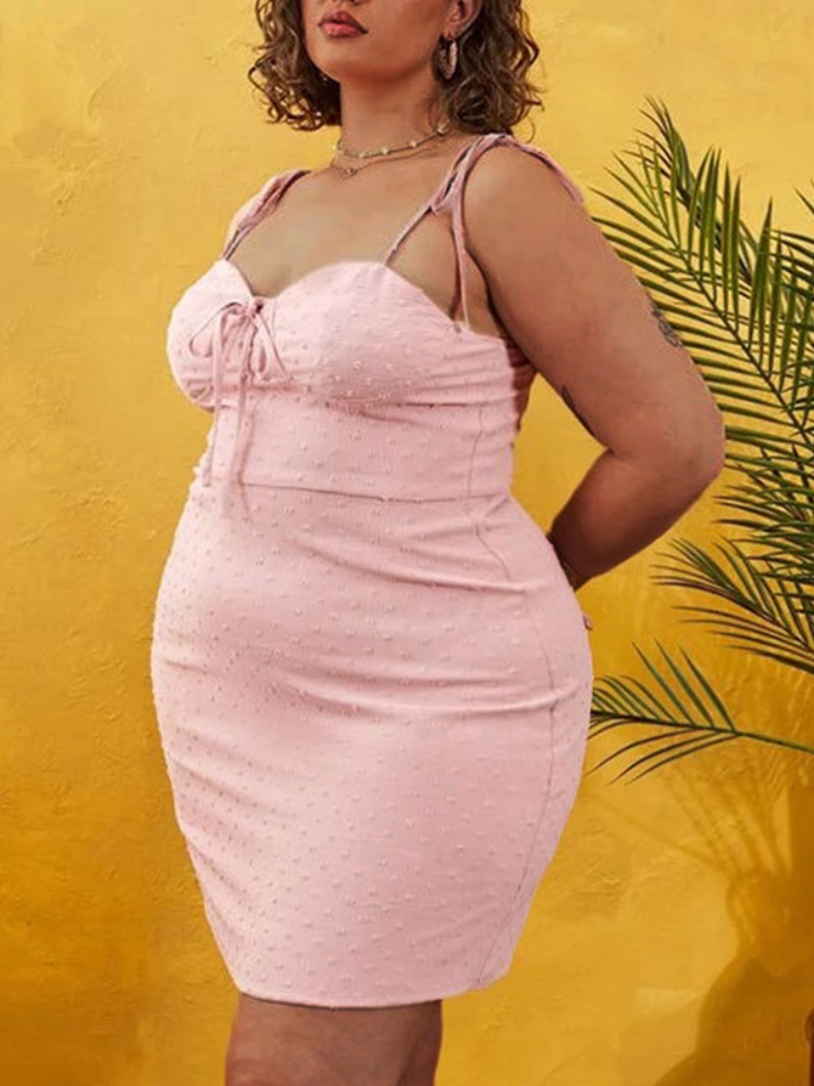 

Lovely Sweet Zipper Bandage Design Pink Mini Plus Size Dress