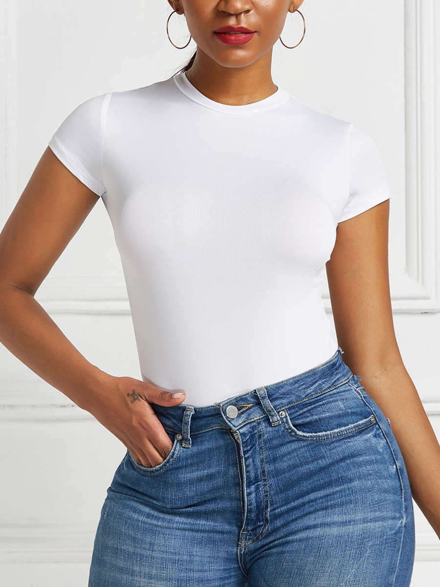 

LW BASICS Casual O Neck Skinny White Bodysuit