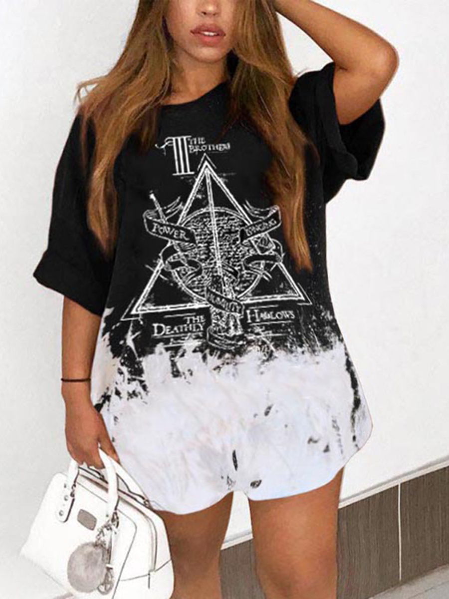 

Lovely Plus Size Street Dropped Shoulder Graffiti Print Black T-shirt
