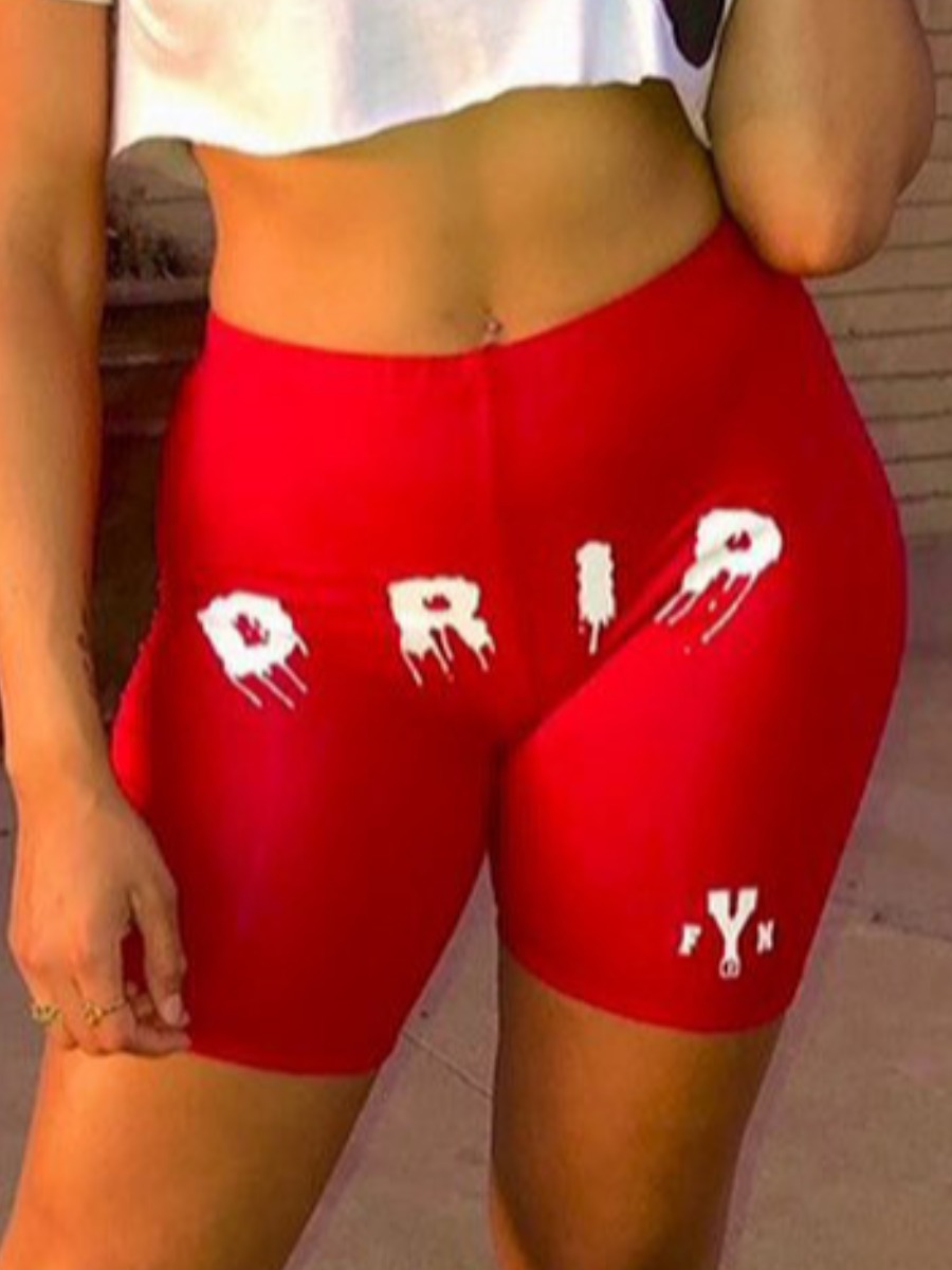 

Lovely Street Mid Waist Letter Print Red Shorts