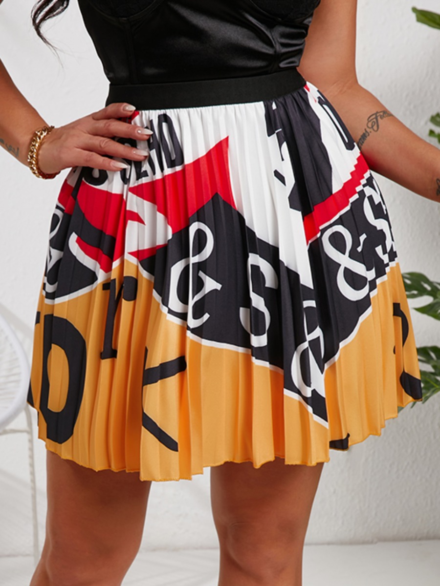 

Lovely Sweet Letter Print Pleated Yellow Mini A Line Skirt