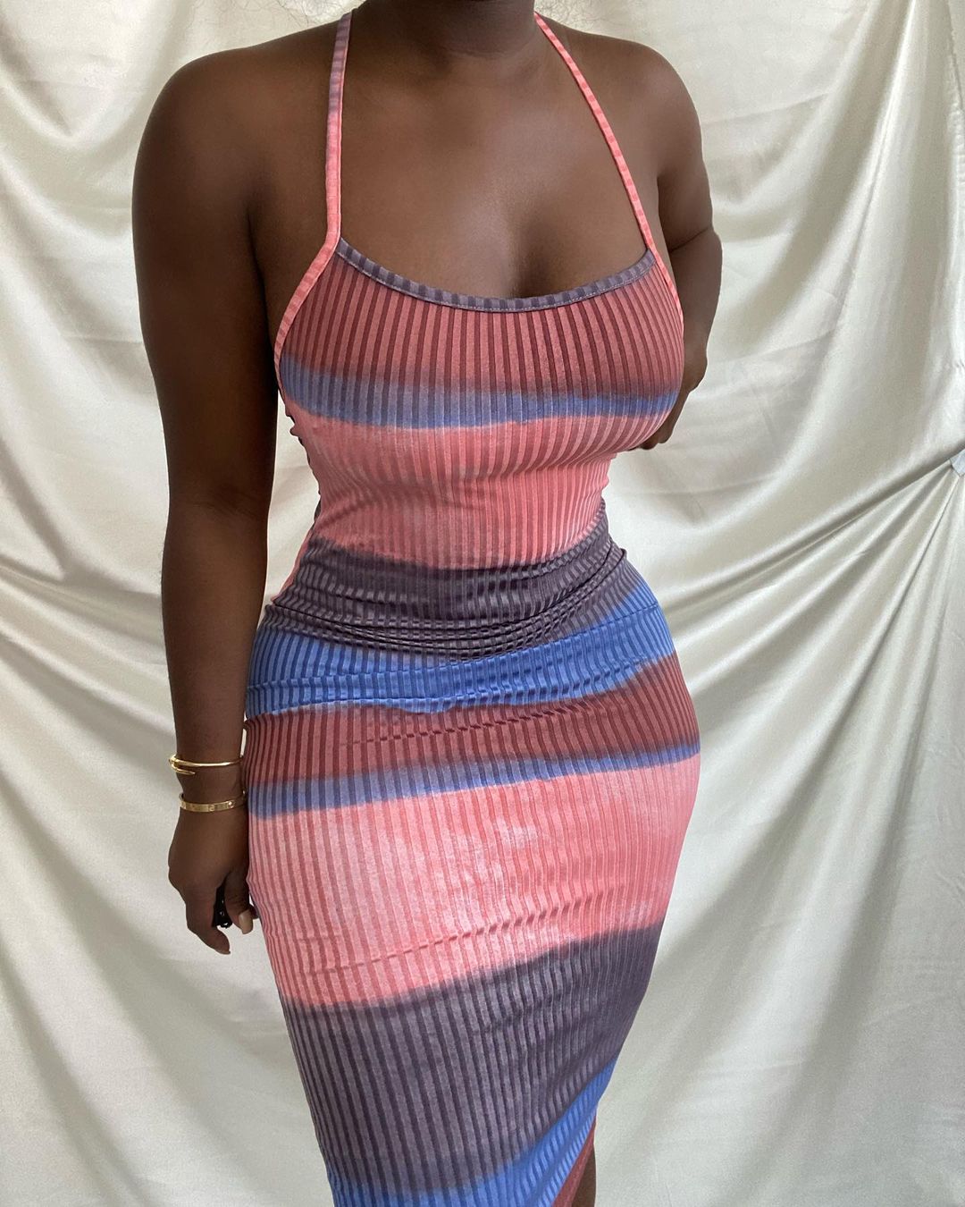 

Lovely Casual Rib-Knit Tie-dye Multicolor Knee Length Dress, Multi