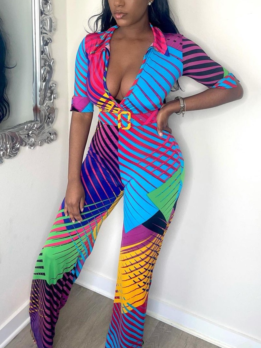 

Lovely Sweet Striped Belt Design Multicolor One-piece Jumpsuit, Multi