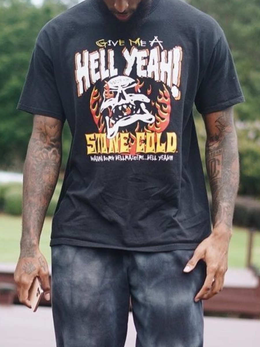 

Lovely Men Casual O Neck Skull Head Letter Print Black T-shirt