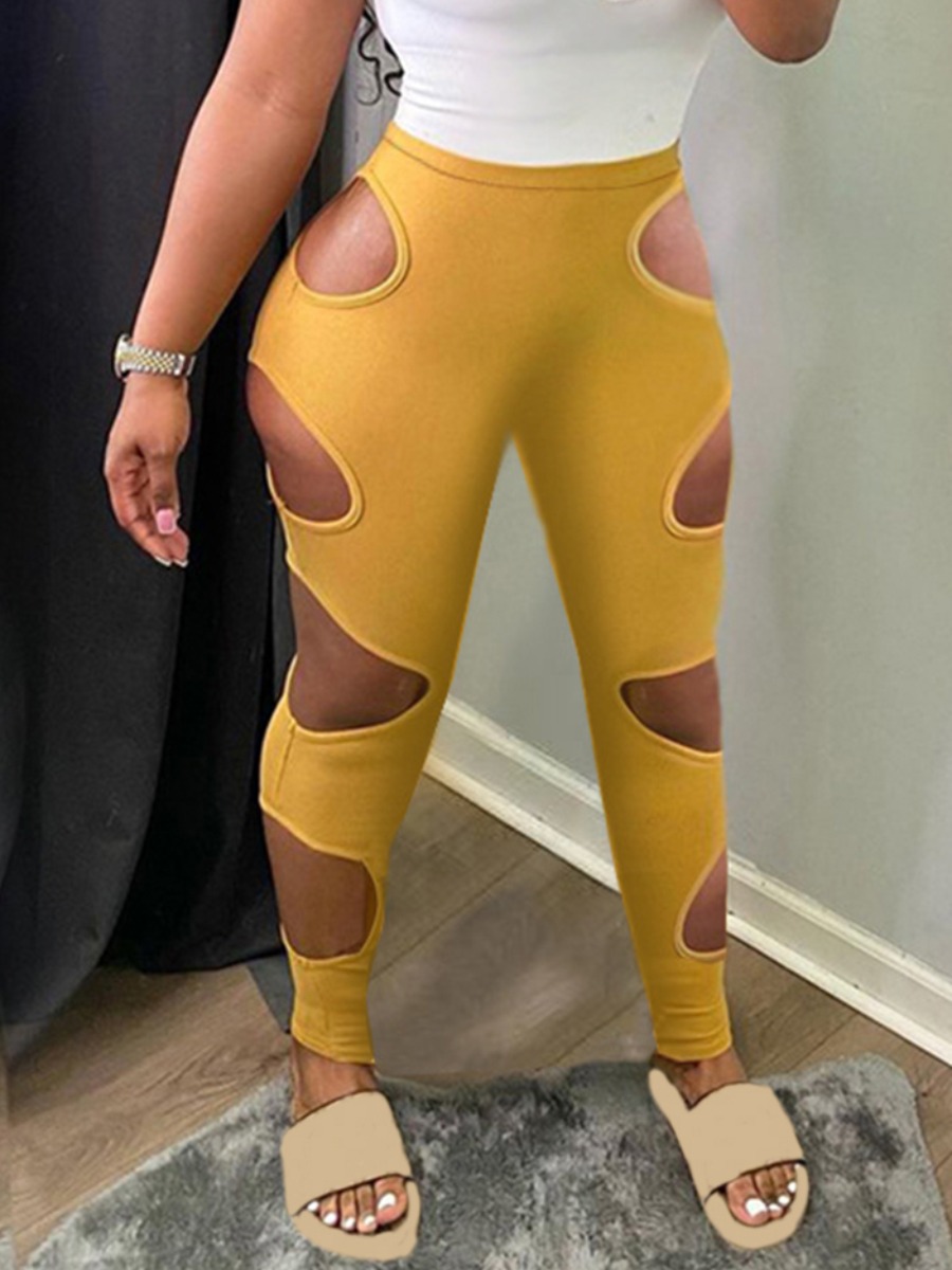 

Lovely Street Mid Waist Hollow-out Yellow Pants