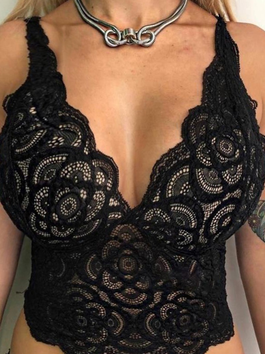 

Lovely Sexy V Neck Mesh Black Bra