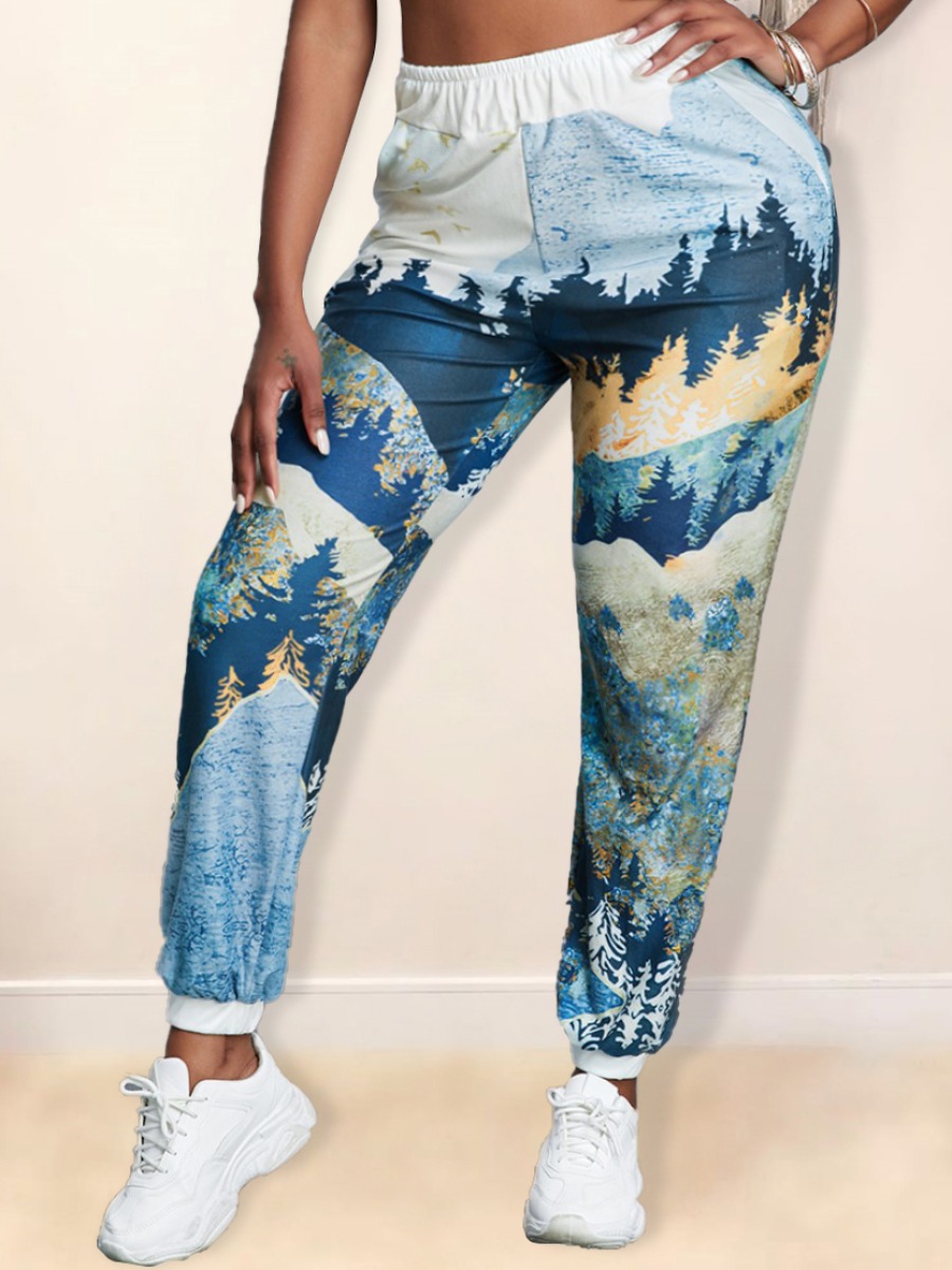 

Lovely Casual Print Patchwork White Plus Size Pants