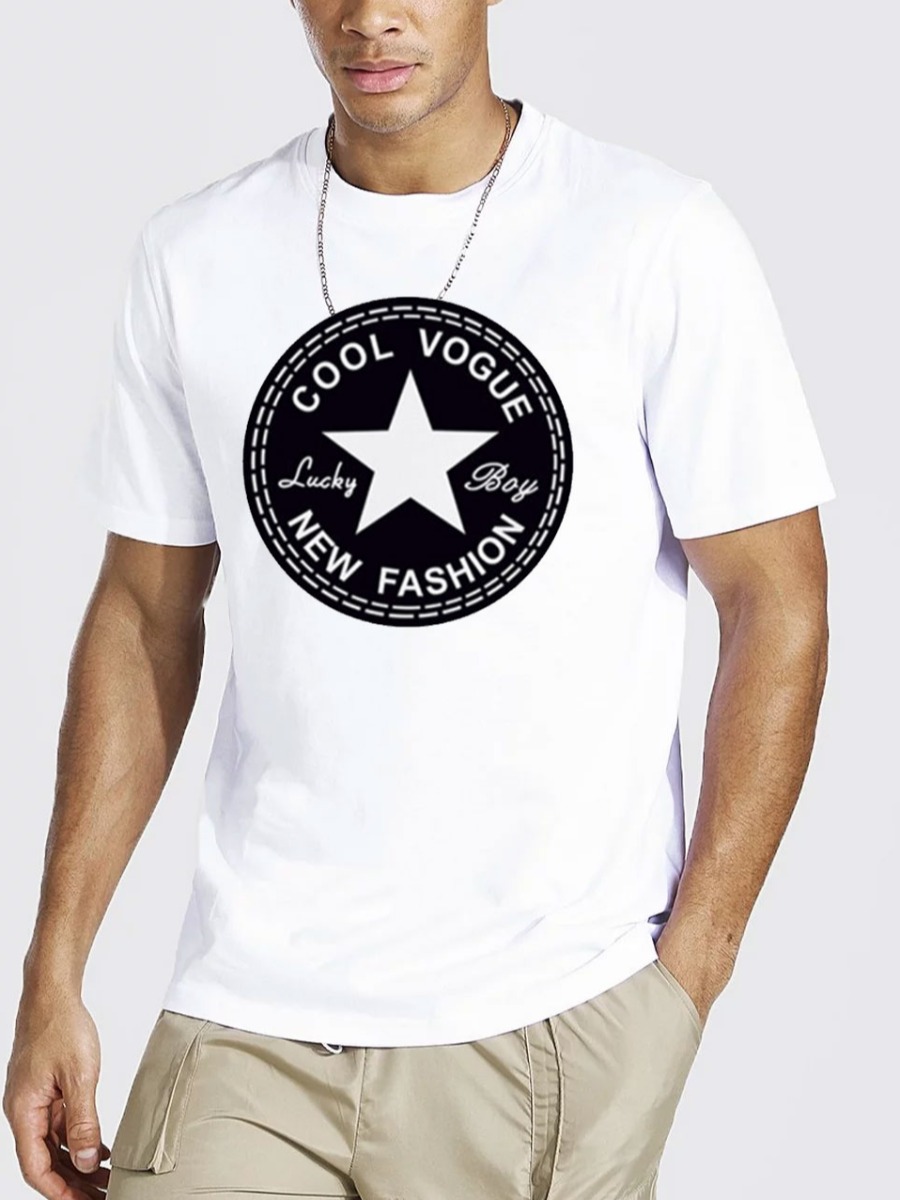 

Lovely Men Casual Star Letter Print Pure White T-shirt