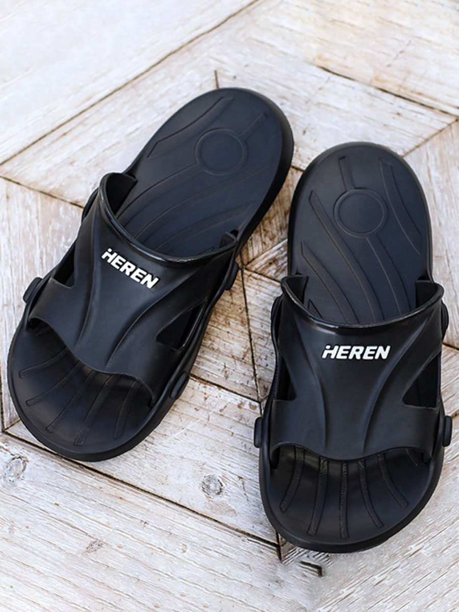 

Lovely Men Casual Hollow-out Letter Black Slippers