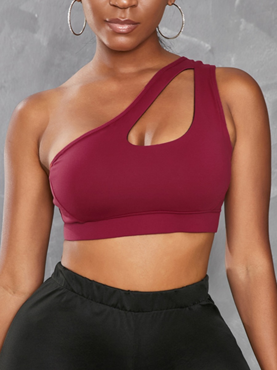 

Lovely Sporty One Shoulder Hollow-out Red Camisole