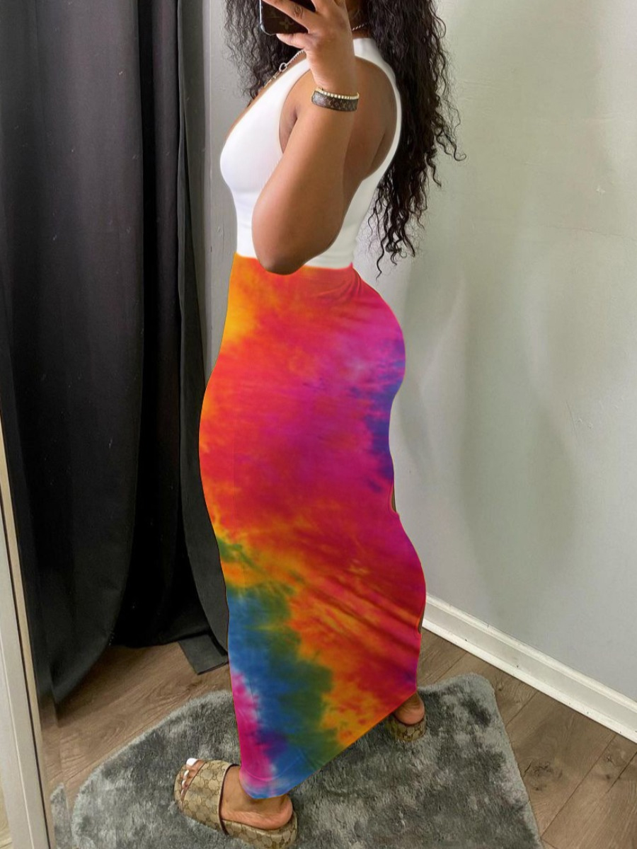 Lovely Sexy Tie-dye Hollow-out Red Ankle Length Skirt